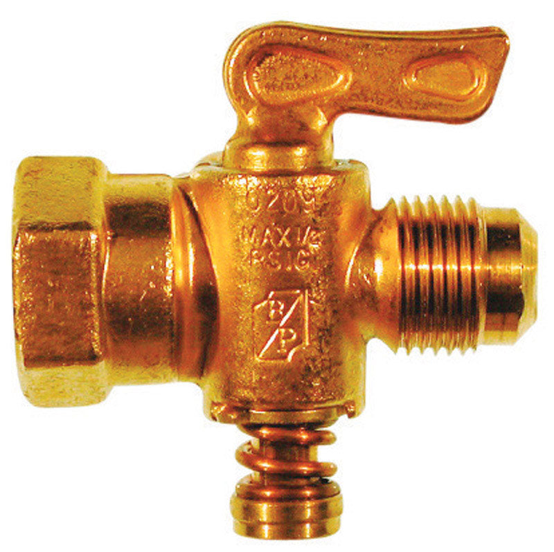 JMF COMPANY, Jmf Flare Valve 3/8 " Od. Tube X 1/2 " Fpt Yellow Brass Bulk 30 Psi