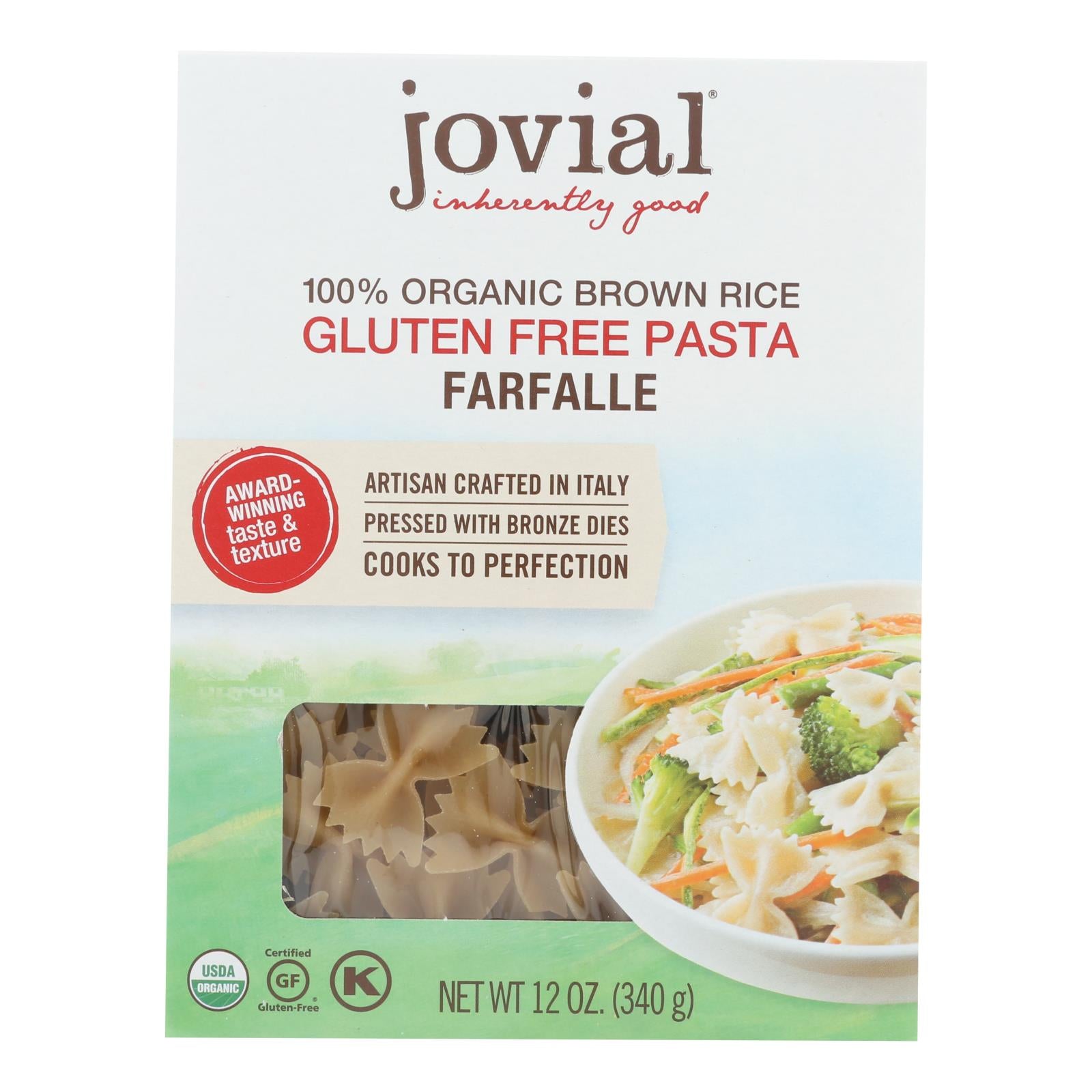 Jovial, Jovial - Gluten Free Brown Rice Pasta - Farfalle - Case of 12 - 12 oz. (Pack of 12)