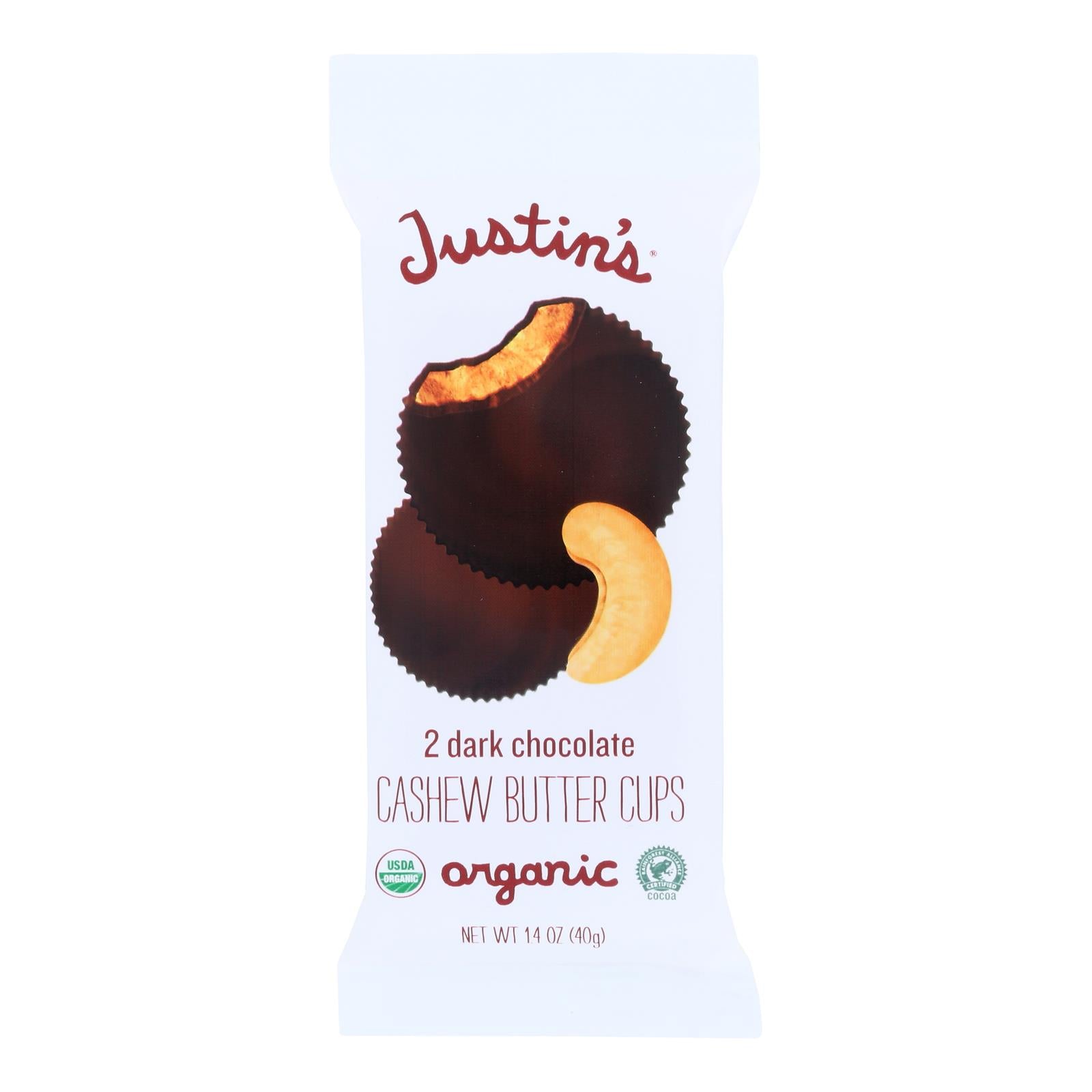 Justin'S Nut Butter, Justin's Nut Butter Cashew Butter Cups - Dark Chocolate - Case of 12 - 1.4 oz. (Pack of 12)