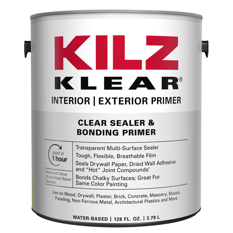 MASTERCHEM INDUSTRIES, KILZ Klear Clear Flat/Matte Water-Based Primer and Sealer 1 gal. (Pack of 4)