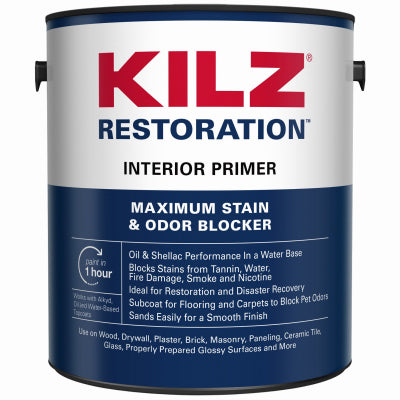 MASTERCHEM INDUSTRIES, KILZ Restoration White Flat Water-Based Primer and Sealer 1 gal. (Pack of 4)