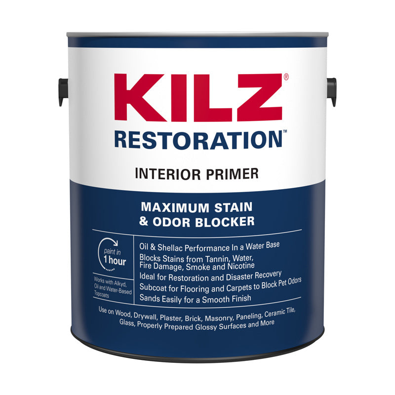 MASTERCHEM INDUSTRIES, KILZ Restoration White Flat Water-Based Primer and Sealer 1 gal. (Pack of 4)