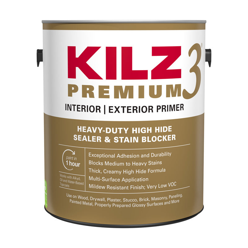 MASTERCHEM INDUSTRIES, KILZ White Premium Water-Base Interior/Exterior Sealer & Stain Blocking Primer 1 gal. (Pack of 4)