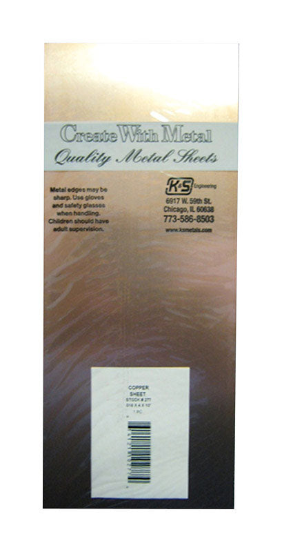 K&S, K&S 0.016 in. X 4 in. W X 10 in. L Copper Sheet Metal