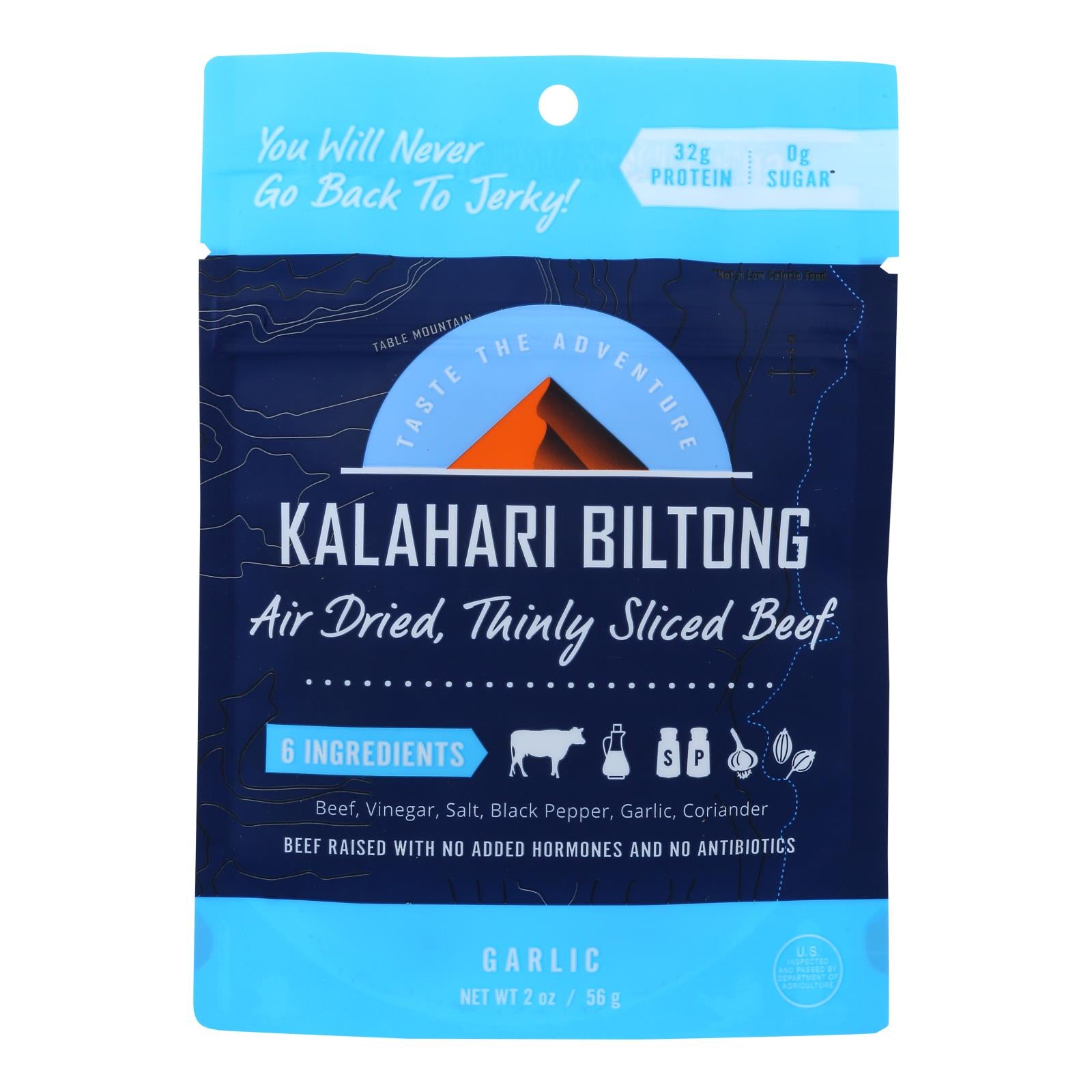 Kalahari Biltong, Kalahari Biltong Garlic Air-Dried Sliced Beef - Case of 8 - 2 OZ (Pack of 8)