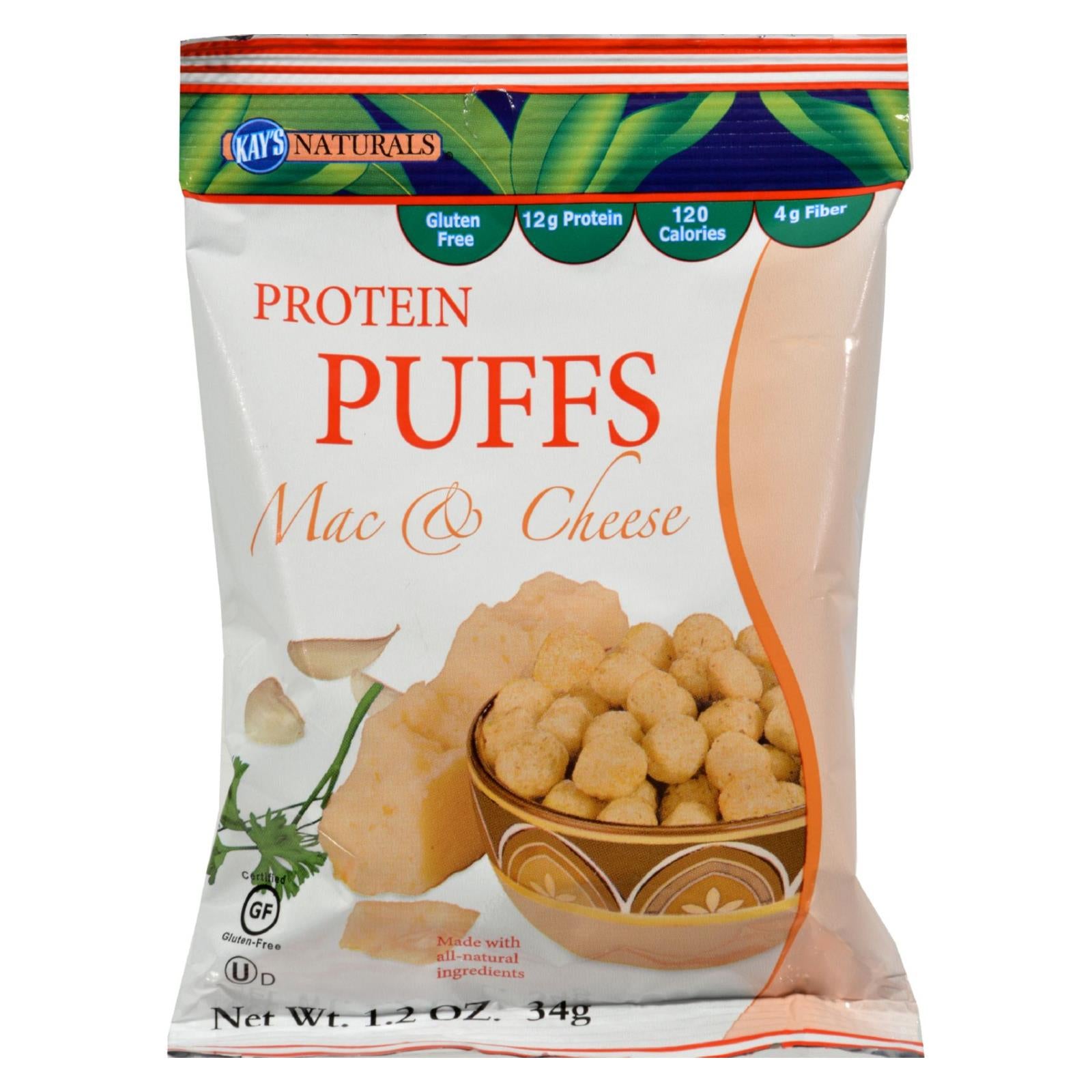 Kay'S Naturals, Kay's Naturals Protein Puffs - Mac and Cheese - Case of 6 - 1.2 oz (Pack of 6)