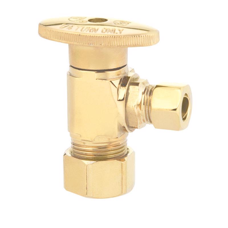 KEENEY HOLDINGS LLC, Keeney Polished Brass Quarter Turn Shut-Off Valve 1/2 FIP x 3/8 Compression Dia. in.