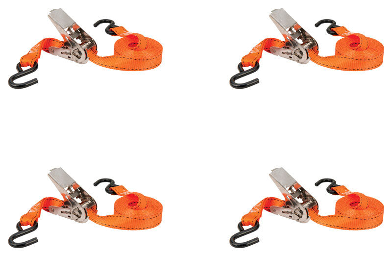 HAMPTON PRODUCTS INTERNATIONAL CORP, Keeper 1 in. W X 10 ft. L Orange Tie Down w/Ratchet 300 lb 4 pk