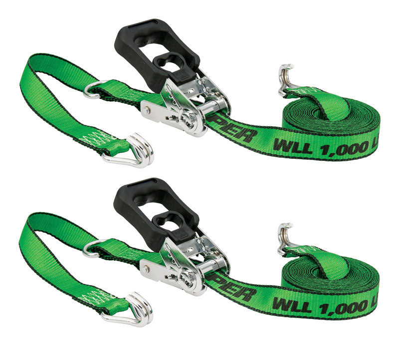 HAMPTON PRODUCTS INTERNATIONAL CORP, Keeper 1.25 in. W X 16 ft. L Green Tie Down w/Ratchet 1000 lb 2 pk