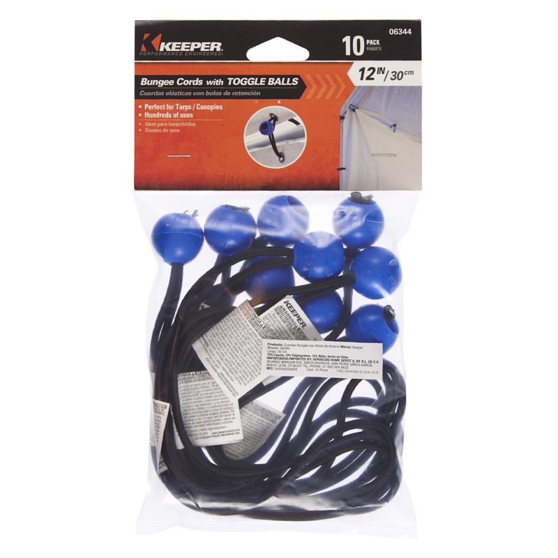 HAMPTON PRODUCTS INTERNATIONAL CORP, Keeper Black/Blue Bungee Ball Cord 12 in. L X 0.1565 in. 10 pk