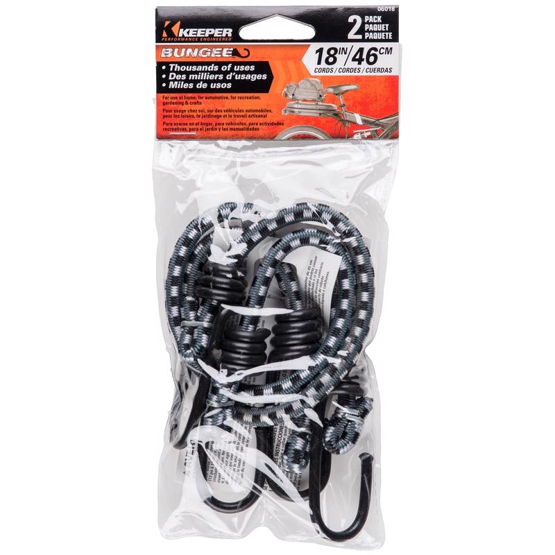 HAMPTON PRODUCTS INTERNATIONAL CORP, Keeper Black/White Bungee Cord 18 in. L X 3/8 in. 2 pk