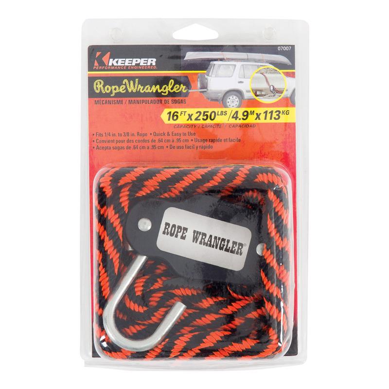 HAMPTON PRODUCTS INTERNATIONAL CORP, Keeper Rope Wrangler 3/8 in. W X 16 ft. L Black/Orange Tie Down 250 lb 1 pk