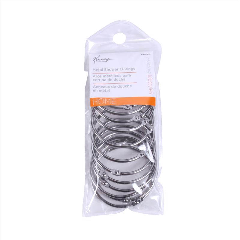 KENNEY MANUFACTURING COMPANY, Kenney Chrome Silver Steel Shower Curtain Rings 12 pk