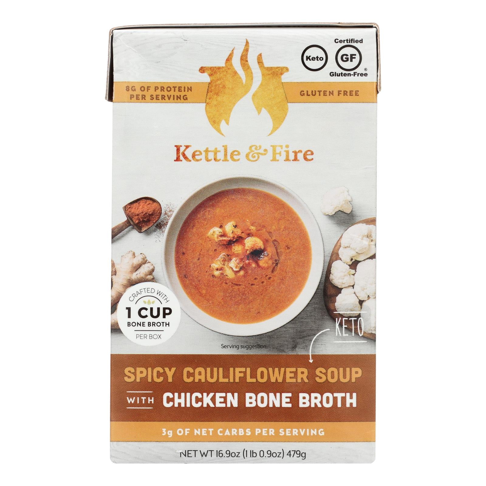 Kettle And Fire, Kettle And Fire - Keto Soup Spicy Cauli/chkb - Case of 6 - 16.9 OZ (Pack of 6)