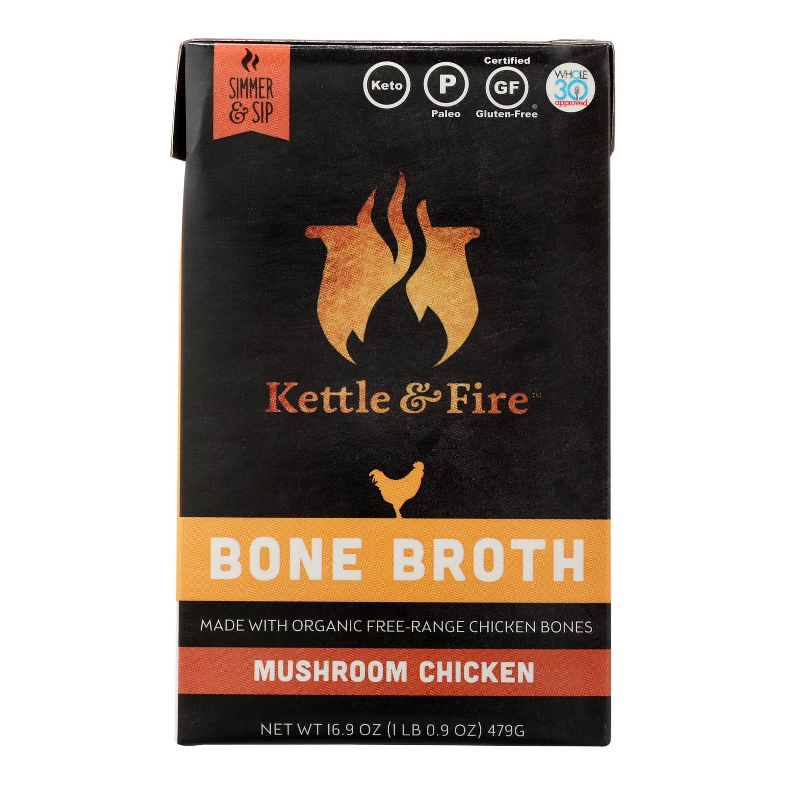 Kettle And Fire, Kettle & Fire Mushroom Chicken Bone Broth  - Case of 6 - 16.9 OZ (Pack of 6)