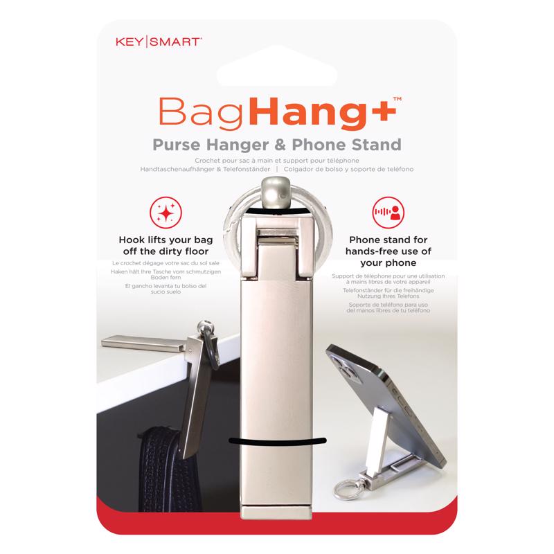 KEYSMART LLC, KeySmart BagHang Plus Silver Phone Stand For All Smartphones