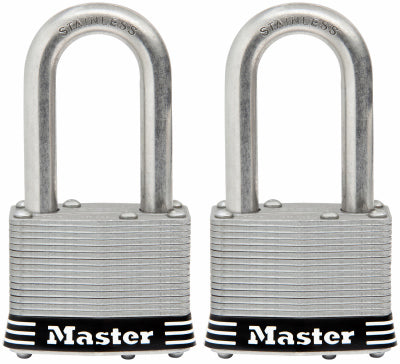 Master Lock Co, Keyed Laminated Padlocks, 1-3/4 In.,  1.5-In. Long Shackle, 2-Pk.