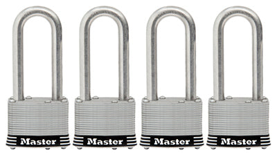 Master Lock Co, Keyed Laminated Padlocks, Stainless Steel, 2-In., 2.5-In. Long Shackle, 4-Ct.