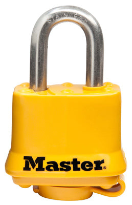 Master Lock Co, Keyed Weatherproof Laminated Padlock, Yellow, 1.5-In.