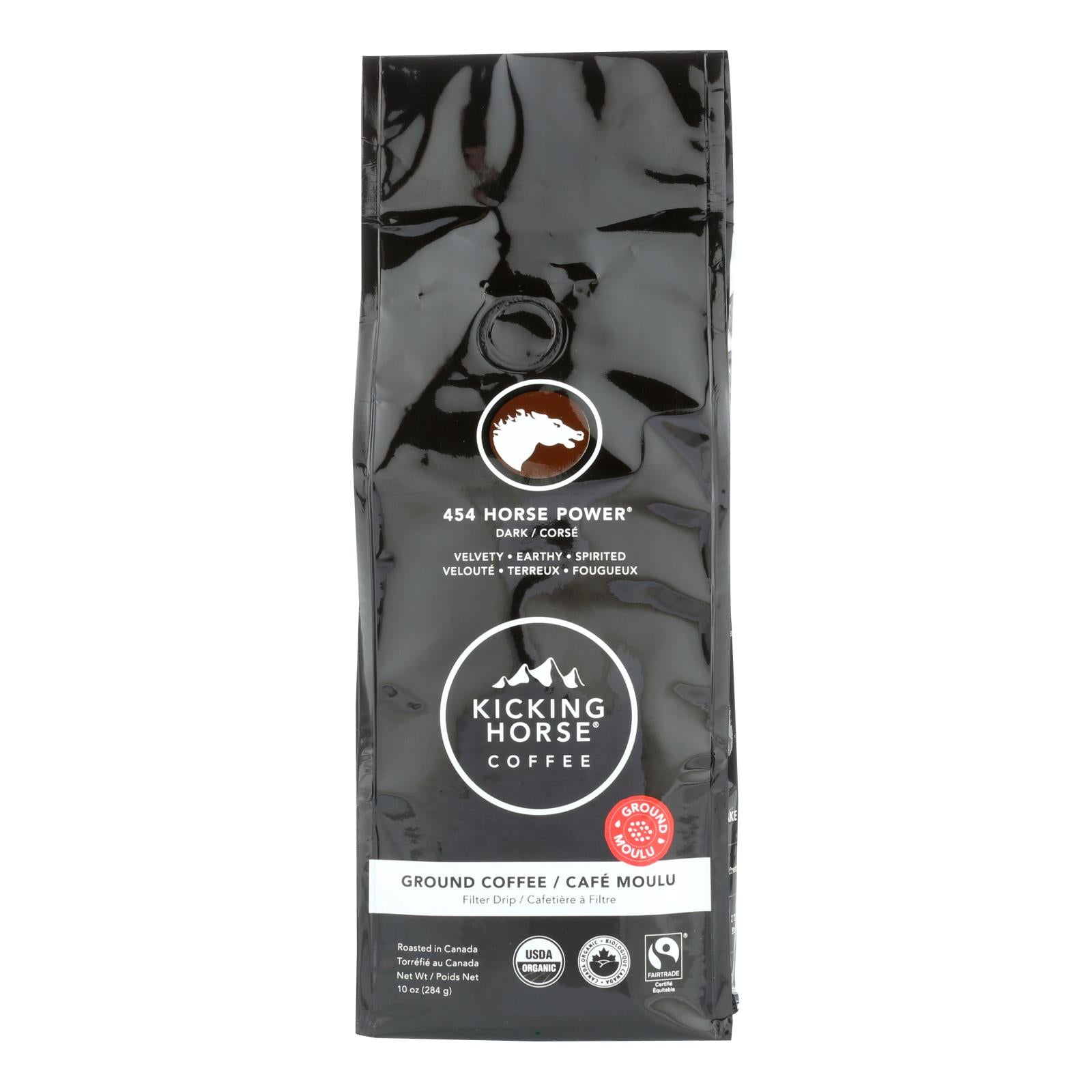 Kicking Horse, Kicking Horse Coffee - Organic - Ground - 454 Horse Power - Dark Roast - 10 oz - case of 6 (Pack of 6)