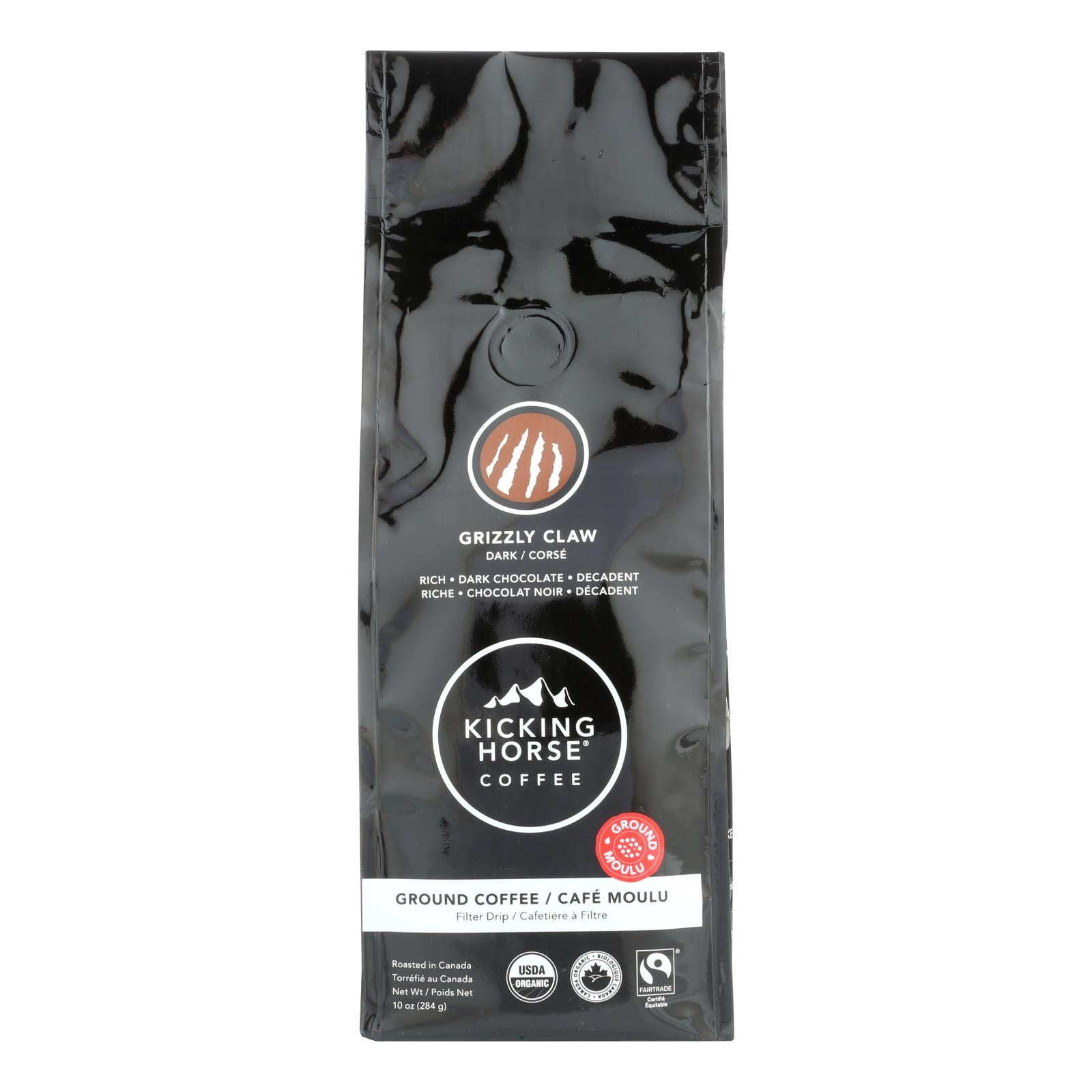 Kicking Horse, Kicking Horse Coffee - Organic - Ground - Grizzly Claw - Dark Roast - 10 oz - case of 6 (Pack of 6)