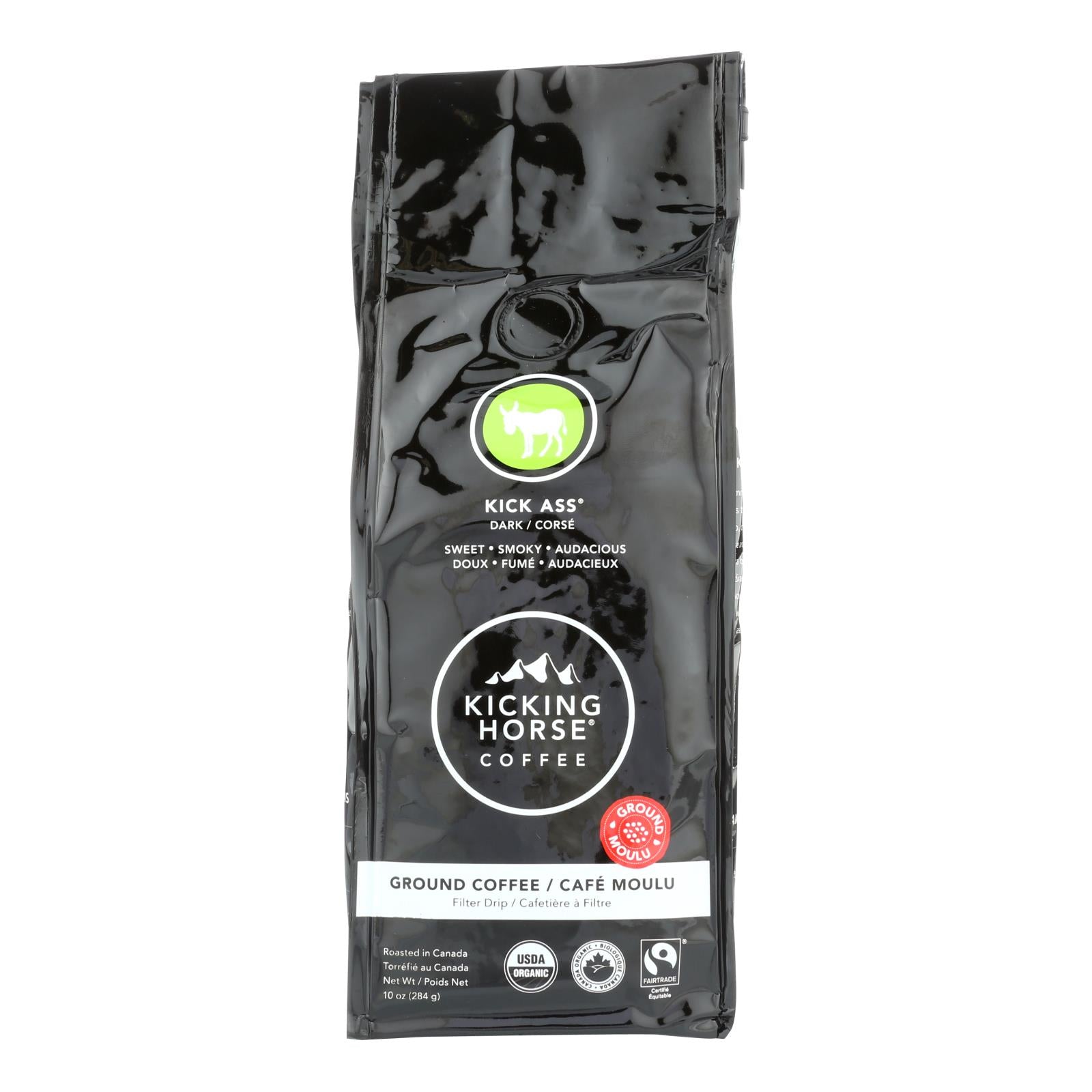 Kicking Horse, Kicking Horse Coffee - Organic - Ground - Kick Ass - Dark Roast - 10 oz - case of 6 (Pack of 6)