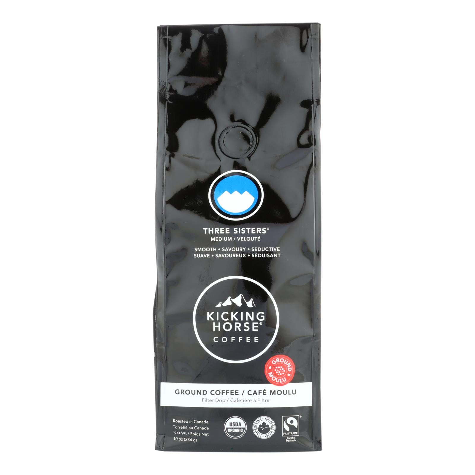 Kicking Horse, Kicking Horse Coffee - Organic - Ground - Three Sisters - Medium Roast - 10 oz - case of 6 (Pack of 6)