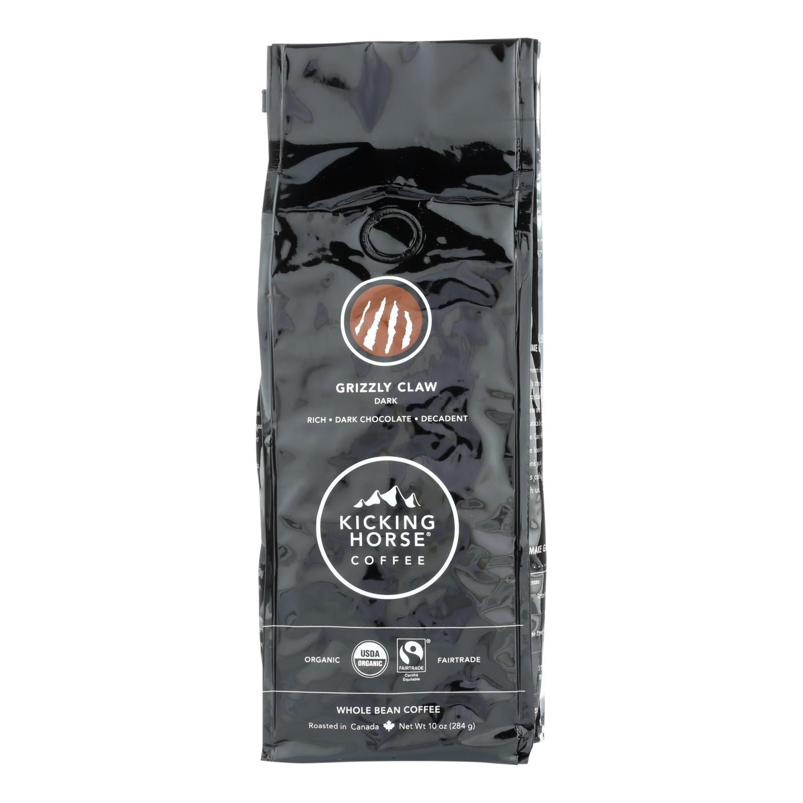 Kicking Horse, Kicking Horse Coffee - Organic - Whole Bean - Grizzly Claw - Dark Roast - 10 oz - case of 6 (Pack of 6)