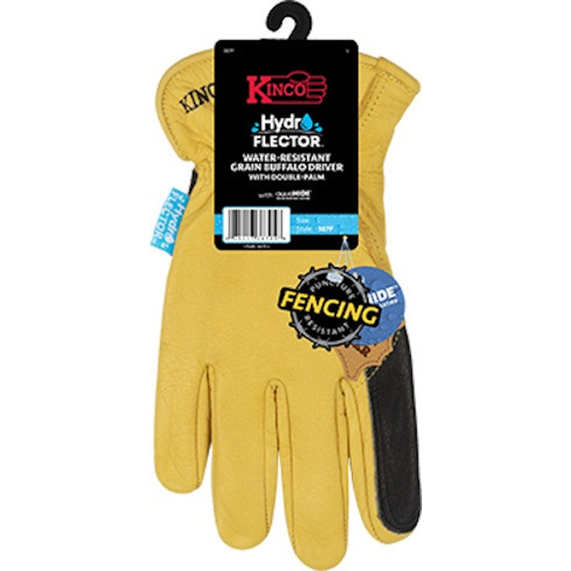 KINCO LLC, Kinco Hydroflector Men's Indoor/Outdoor Full Grain Driver Gloves Black/Gold L 1 pair