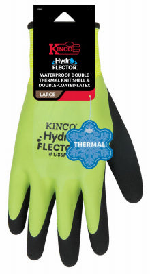 KINCO LLC, Kinco Hydroflector Men's Knit Wrist Cuff Waterproof Gloves Black/Green L 1 pair