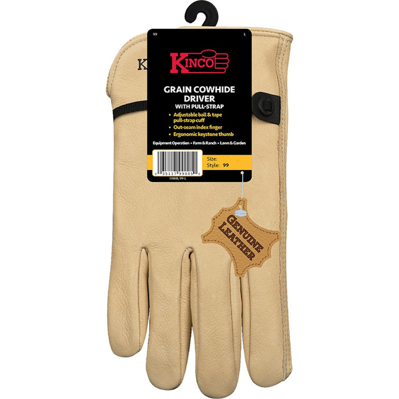 KINCO LLC, Kinco Men's Indoor/Outdoor Full Grain Driver Gloves Tan L 1 pair