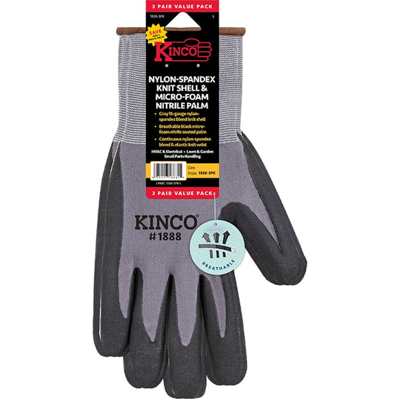 KINCO LLC, Kinco Men's Indoor/Outdoor Palm Gloves Gray L 3 pair