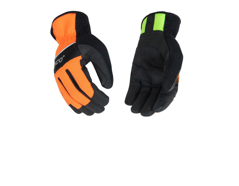 KINCO LLC, Kinco  Men's  Outdoor  Synthetic Leather/Terry Cloth  Hi-Viz  Driver Gloves  Green/Orange  L  1 pk