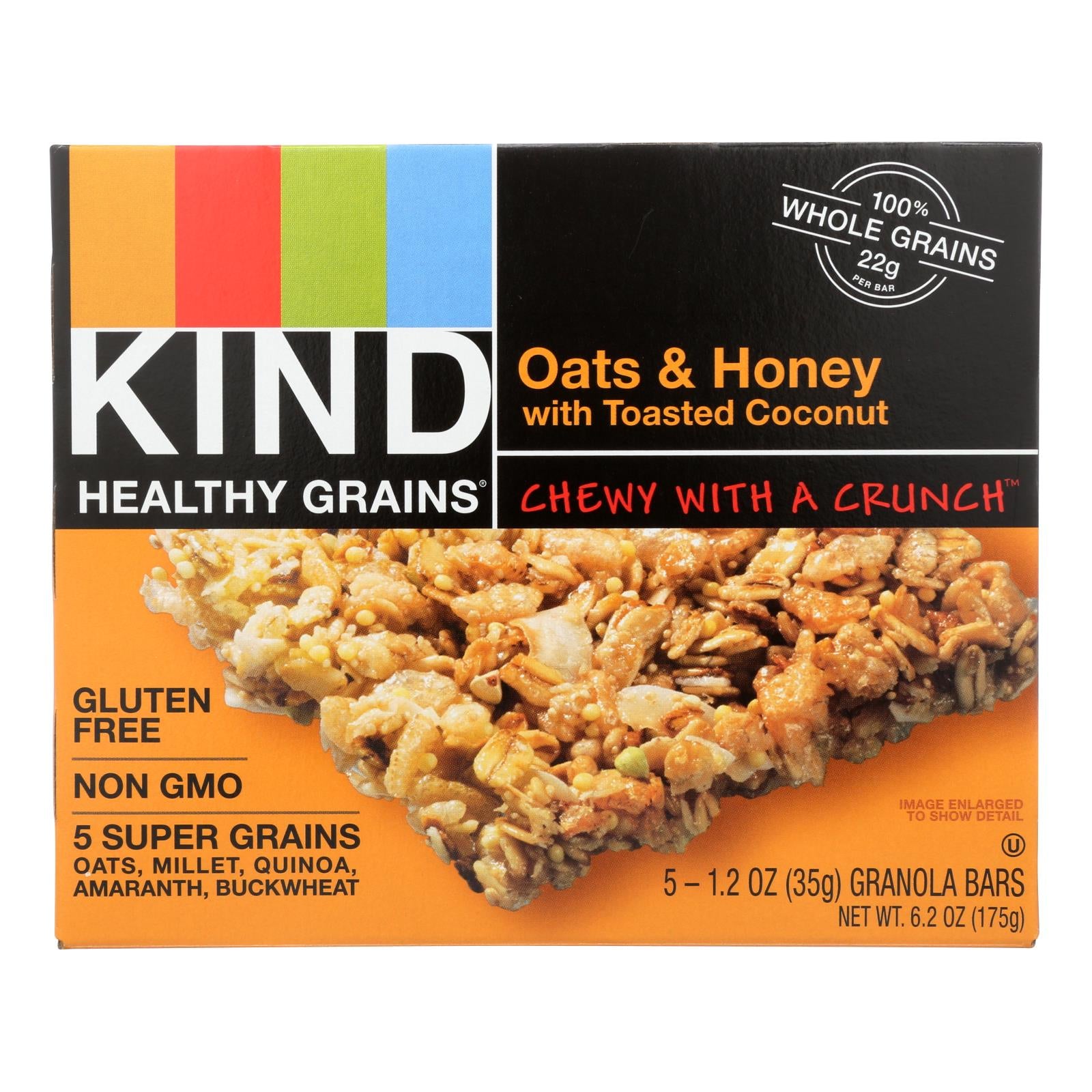 Kind, Kind Bar - Granola - Healthy Grains - Oats and Honey with Toasted Coconut - 1.2 oz - 5 Count - Case of 8 (Pack of 8)