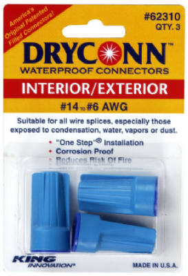 KING TECHNOLOGY OF MISSOURI INC, King Innovation DryConn 14-6 AWG Copper Wire Waterproof Wire Connector Aqua/Blue 3 pk