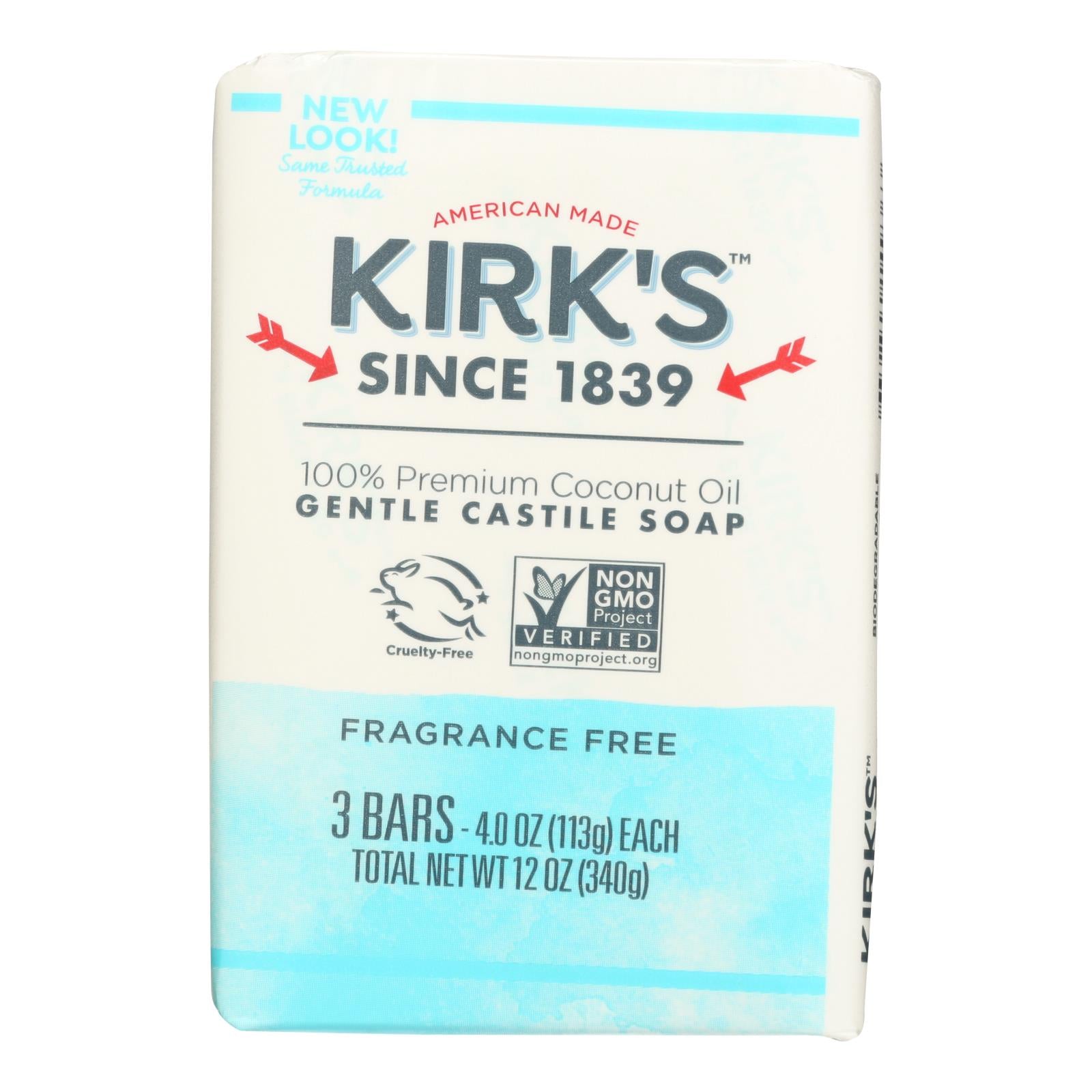 Kirk'S Natural, Kirk's Natural Soap Bar - Coco Castile - Fragrance Free - 3 Count - 4 oz