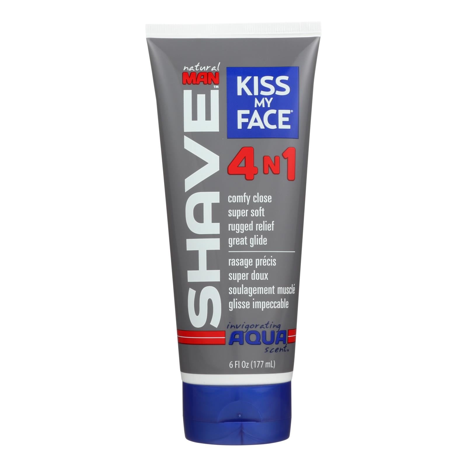 Kiss My Face, Kiss My Face Shave Cream - Natural Man - 4N1 Moisture - Invigorating Aqua Scent - 6 oz - 1 each