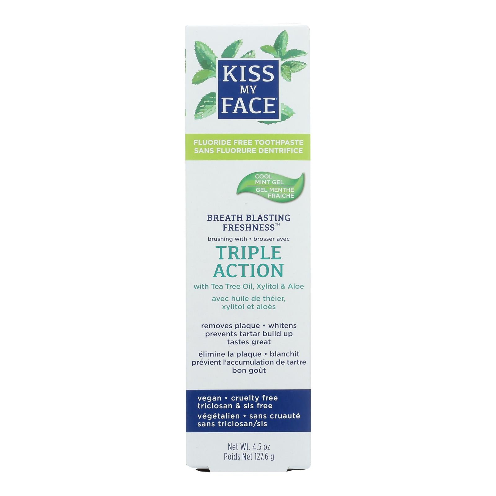 Kiss My Face, Kiss My Face Toothpaste - Triple Action - Fluoride Free - Gel - 4.5 oz