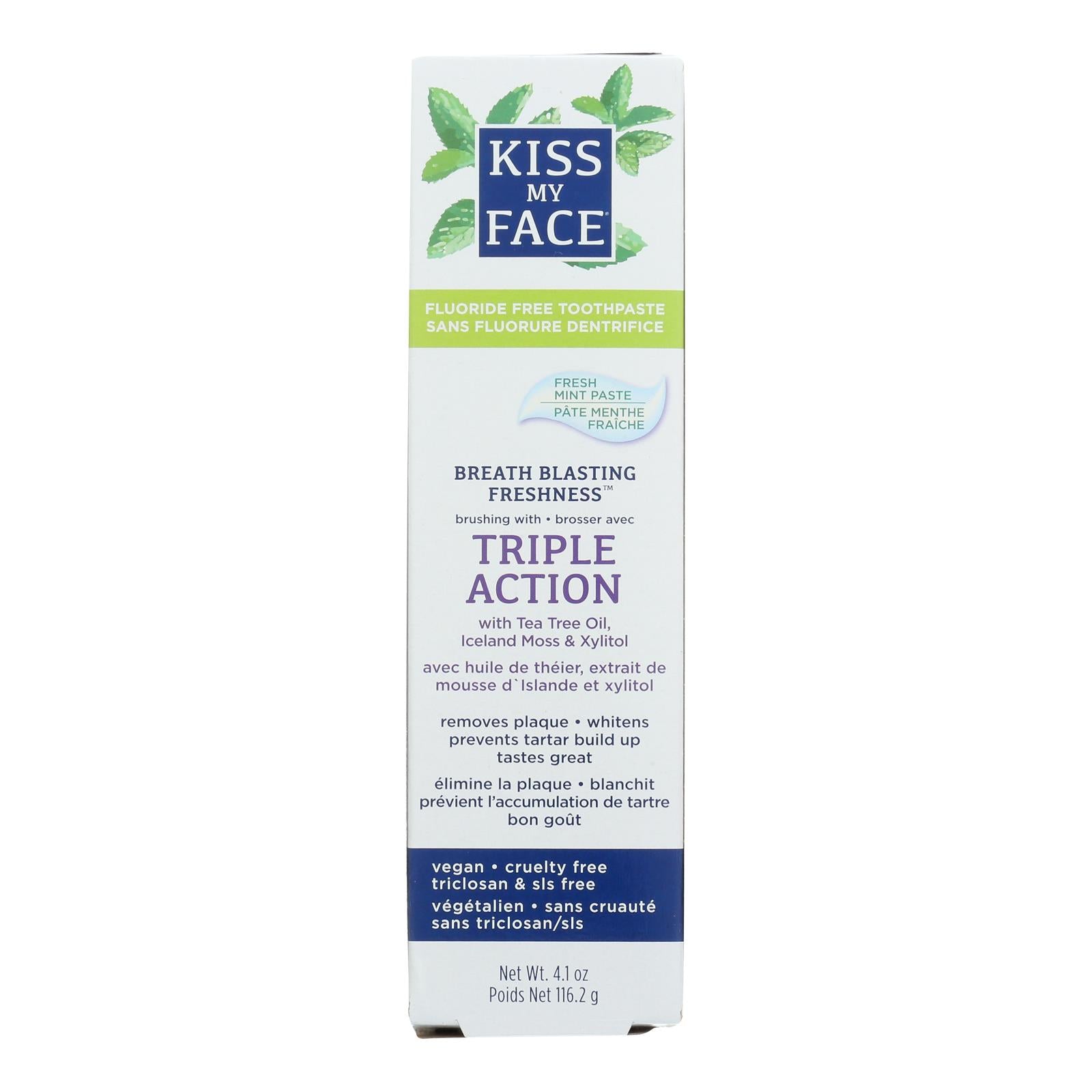 Kiss My Face, Kiss My Face Toothpaste - Triple Action - Fluoride Free - Paste - 4.5 oz