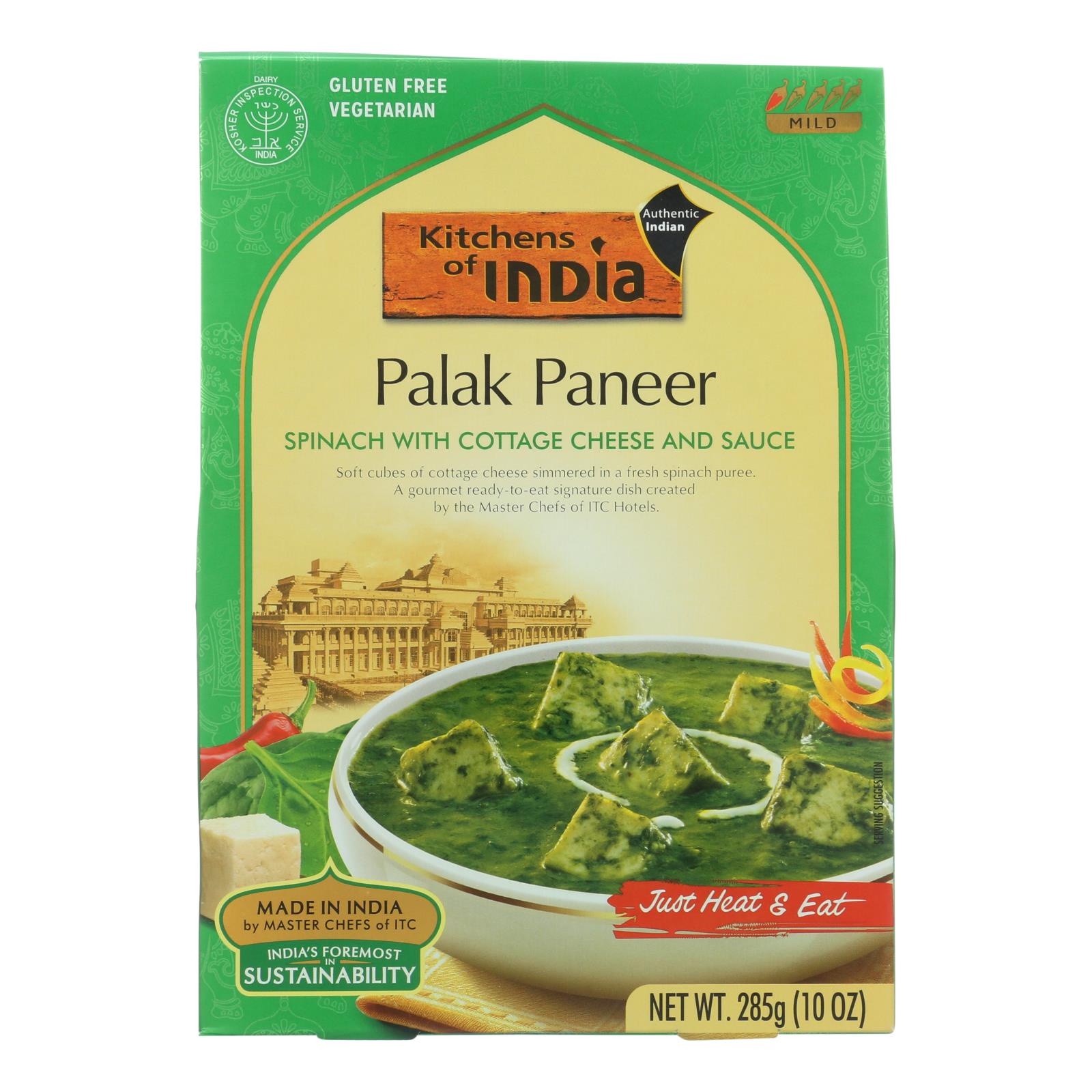 Kitchens Of India, Kitchen Of India Dinner - Spinach with Cottage Cheese and Sauce - Palak Paneer - 10 oz - case of 6 (Pack of 6)