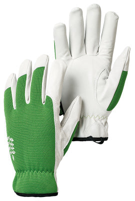 Hestra, Kobalt Leather Garden Gloves, Green & White Goatskin, Women's M