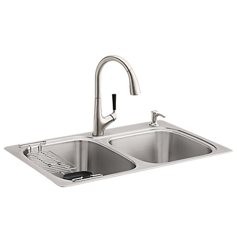 KOHLER CO, Kohler All-in-One Stainless Steel Dual Mount 22 in. W X 33 in. L Double Bowl Kitchen Sink Silver