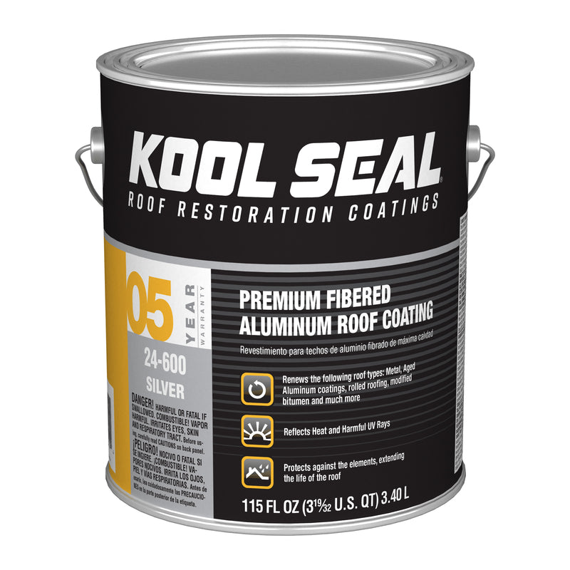 THE SHERWIN-WILLIAMS COMPANY, Kool Seal Premium Silver Fibered Aluminum Roof Coating 1 gal (Pack of 4)