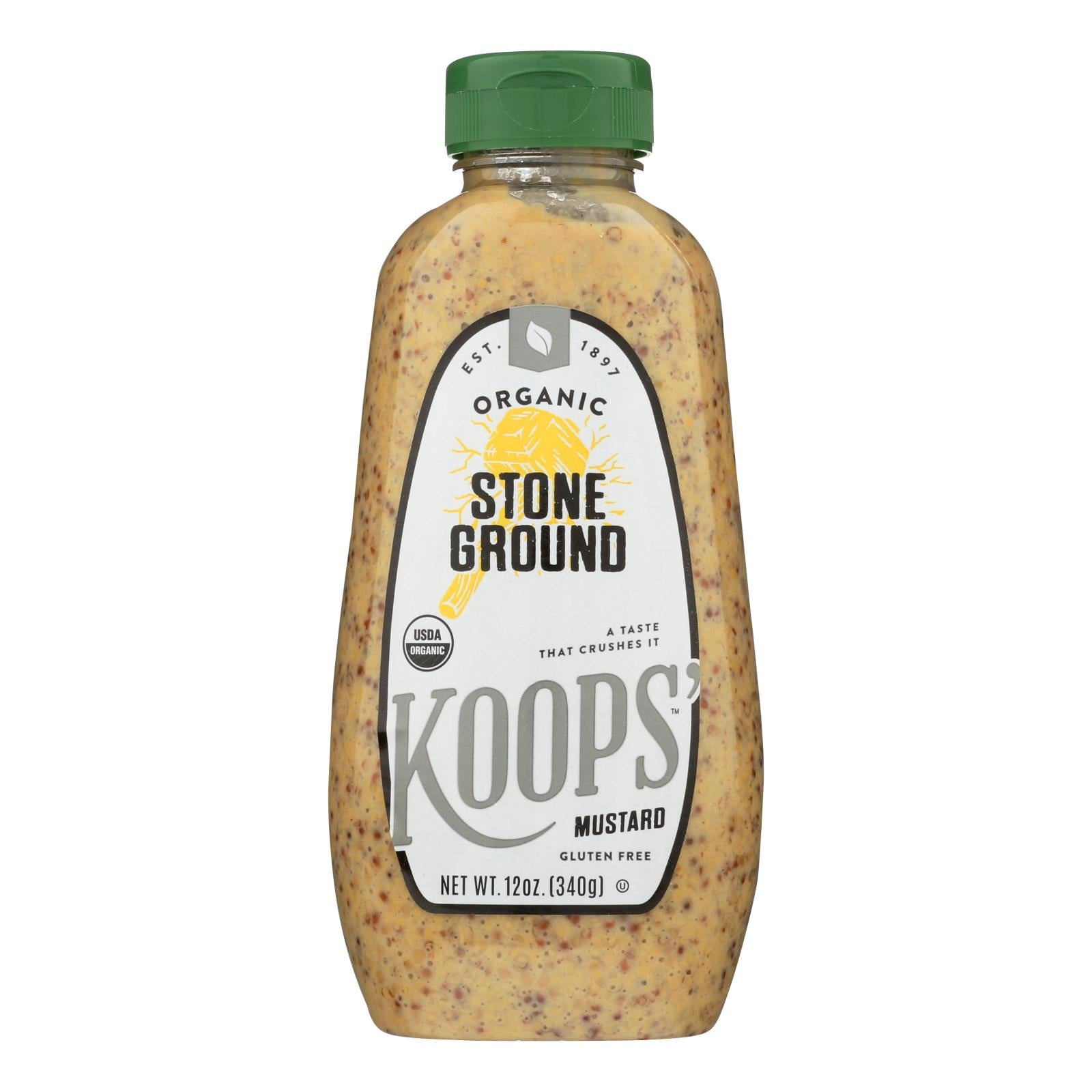 Koops', Koops' Organic Mustard: Stone Ground Gluten Free - Case of 12 - 12 oz (Pack of 12)