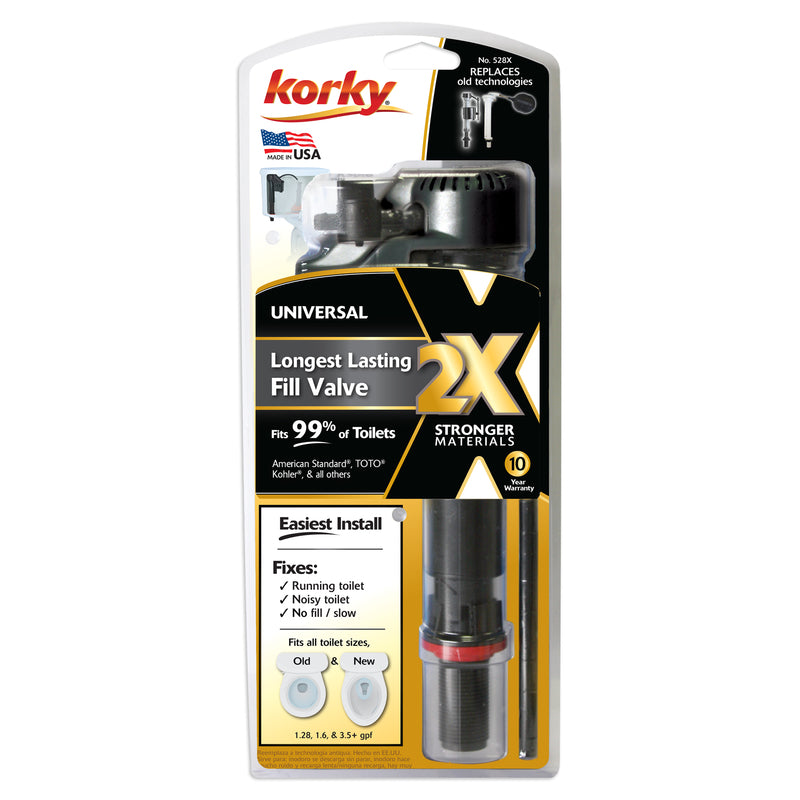 LAVELLE INDUSTRIES, Korky 2X Toilet Fill Valve Black Plastic/Rubber For Universal