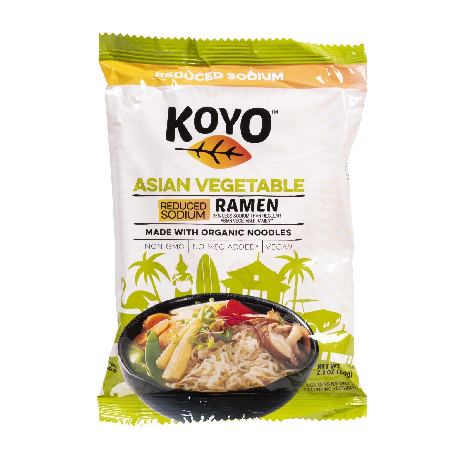 Koyo, Koyo Asian Vegetable Reduced Sodium Ramen - Case of 12 - 2.1 OZ (Pack of 12)