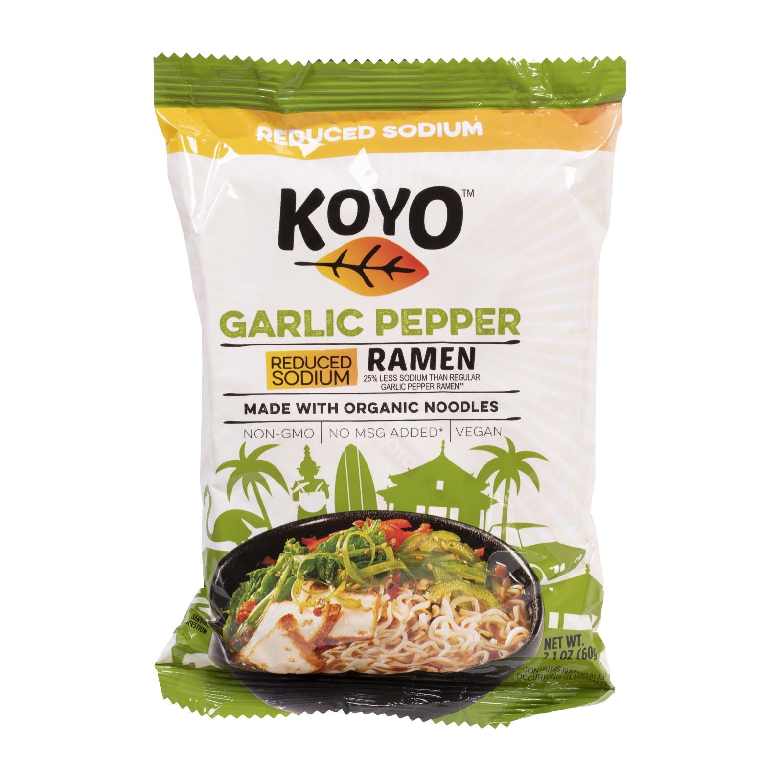 Koyo, Koyo Garlic Pepper Reduced Sodium Ramen - Case of 12 - 2.1 OZ (Pack of 12)