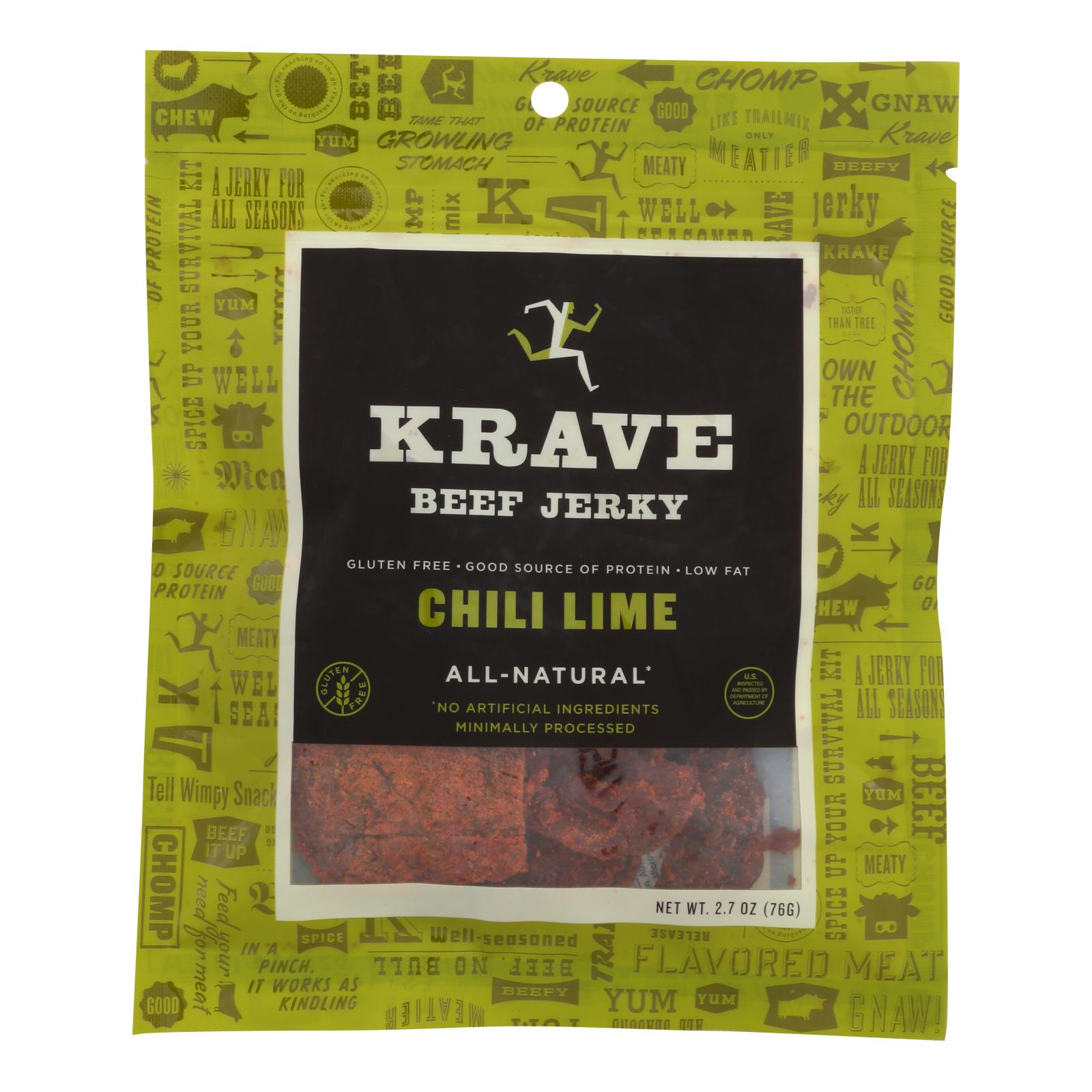 Krave, Krave Beef Jerky - Chili Lime - Case of 8 - 2.7 oz (Pack of 8)