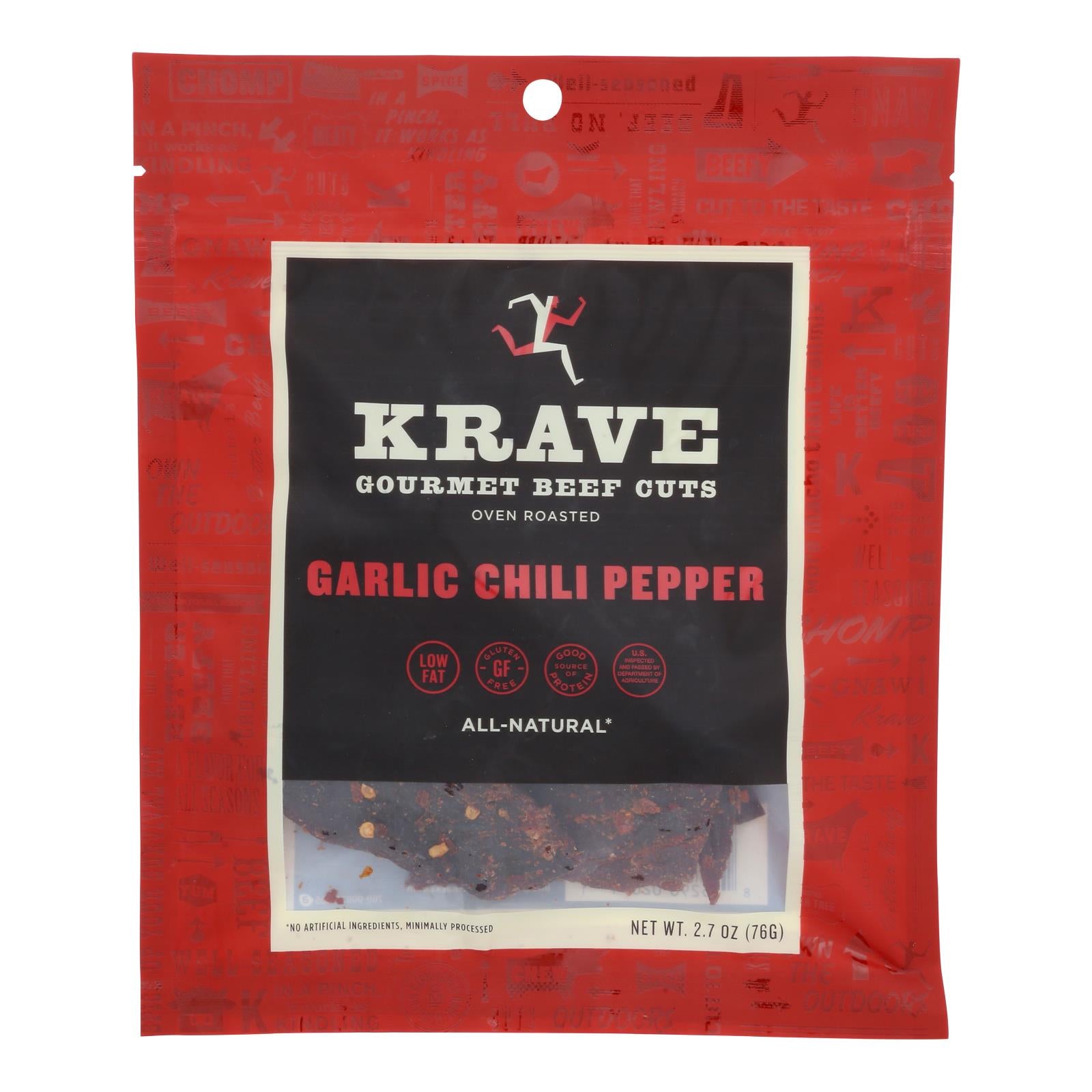 Krave, Krave Beef Jerky - Garlic Chili Pepper - Case of 8 - 2.7 oz (Pack of 8)