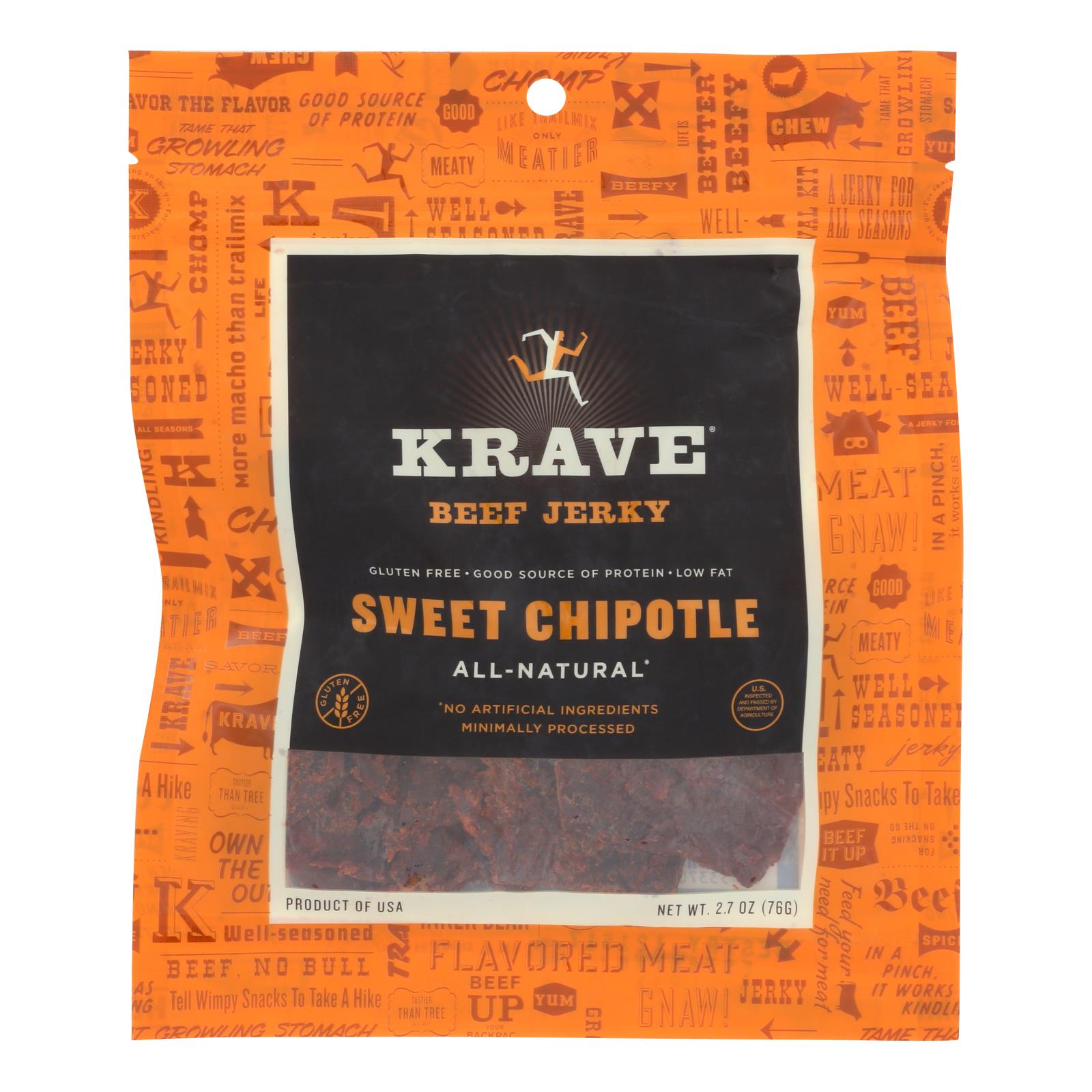 Krave, Krave Beef Jerky - Sweet Chipotle - Case of 8 - 2.7 oz. (Pack of 8)